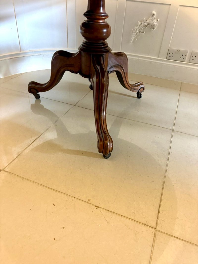 Antique English Victorian Segmented Figured Mahogany Circular Centre Dining Table - Image 6